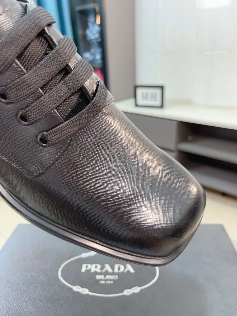 Men's shoes 💰540🌹🌹【PRADA Leather Shoes】Top purchasing agency Original imported Italian custom-made open-edge beaded cowhide leather surface, fully imported water-dyed breathable cowhide lining, original factory special molded sole super comfortable, size: 38-44